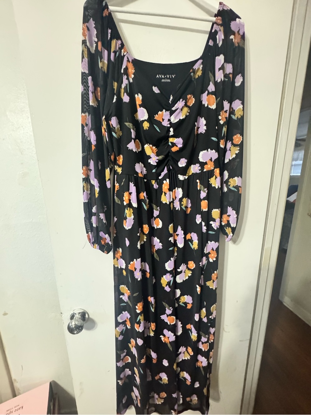 Ava & Viv Black Maxi Dress with Lilac and Orange Floral Print
